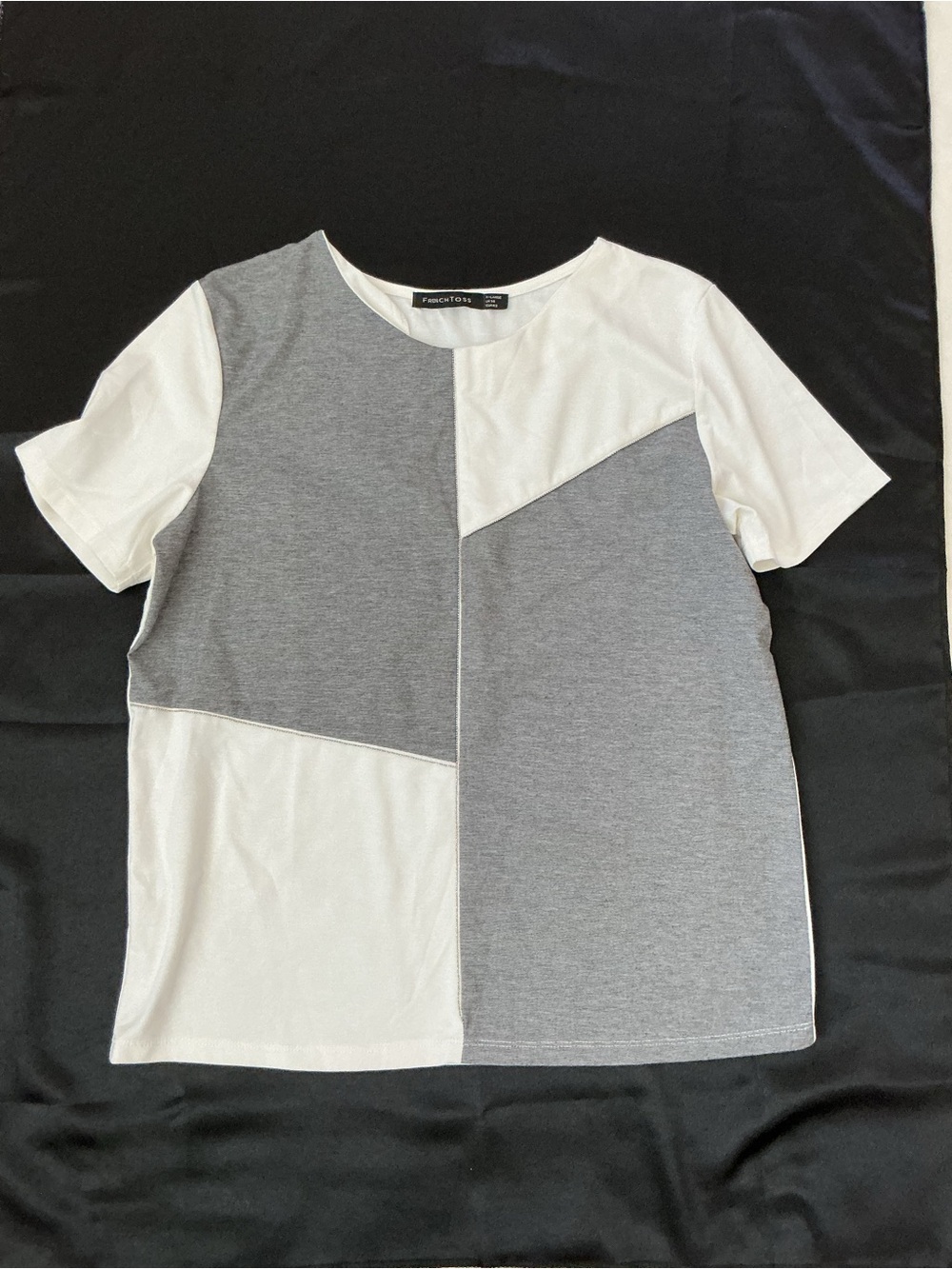 FrenchToss Colorblock Knit Top Gray White Minimalist Stretch Top XL